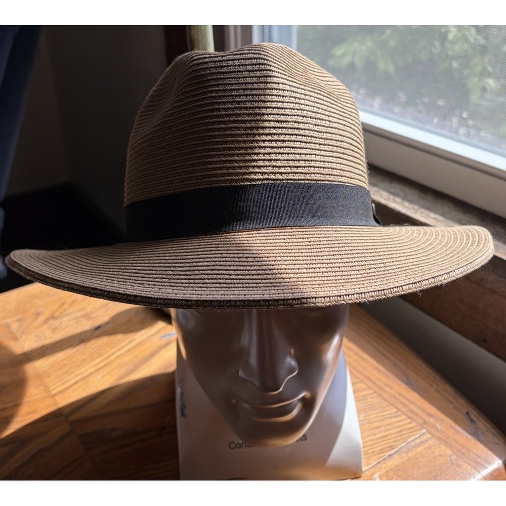 Womens Straw Sunday Fedora Beach Sun Hat, Packable Wide Brim Panama Hat Size L